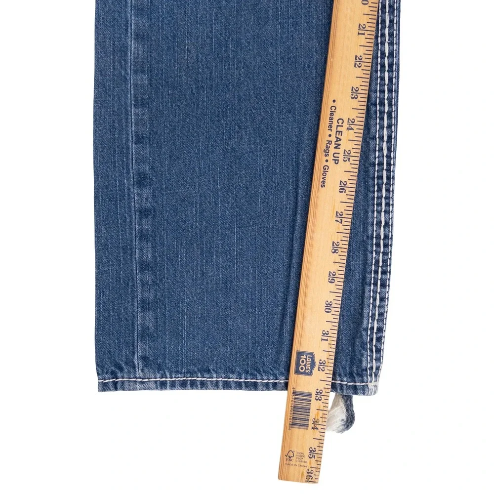 VTG Y2K True Religion Mens 38x33 Ricky Straight Jeans Blue Thick White Stitching